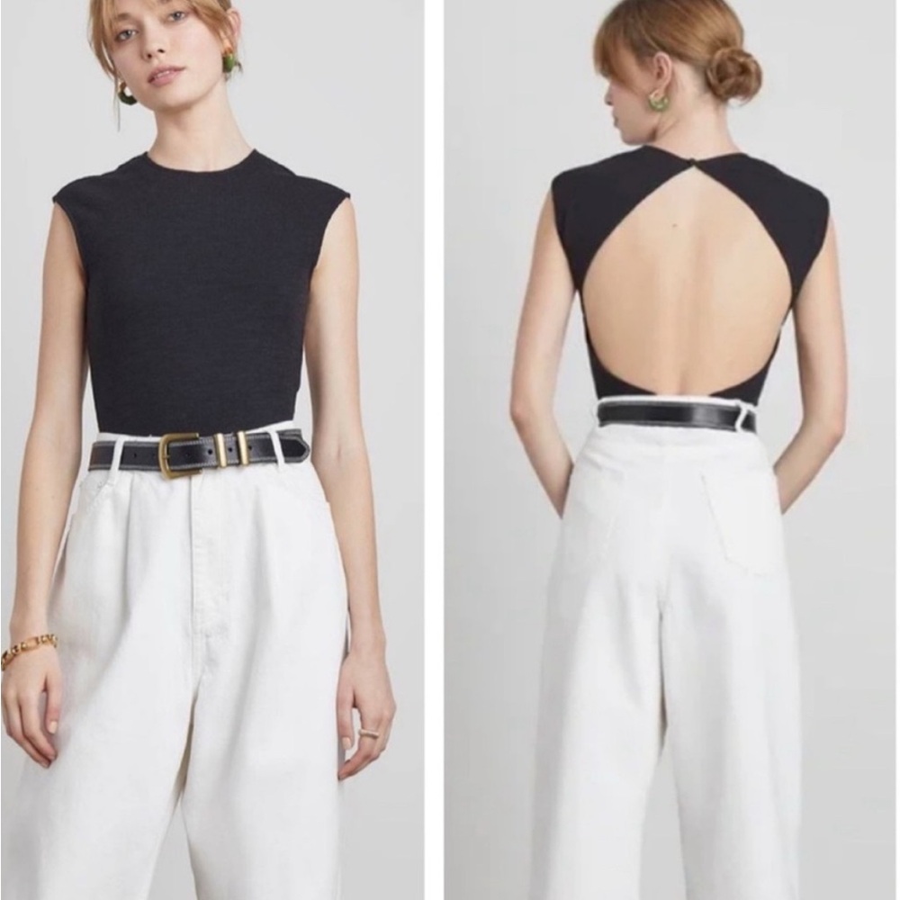 Who What Wear Black Open-Back Bodysuit